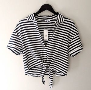 Splendid - Front tie stripe cropped top